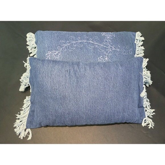 2 100% Cotton Blue Denim Premium Quality Cases includes 2 Travel/Throw Pillows - Picture 2 of 8